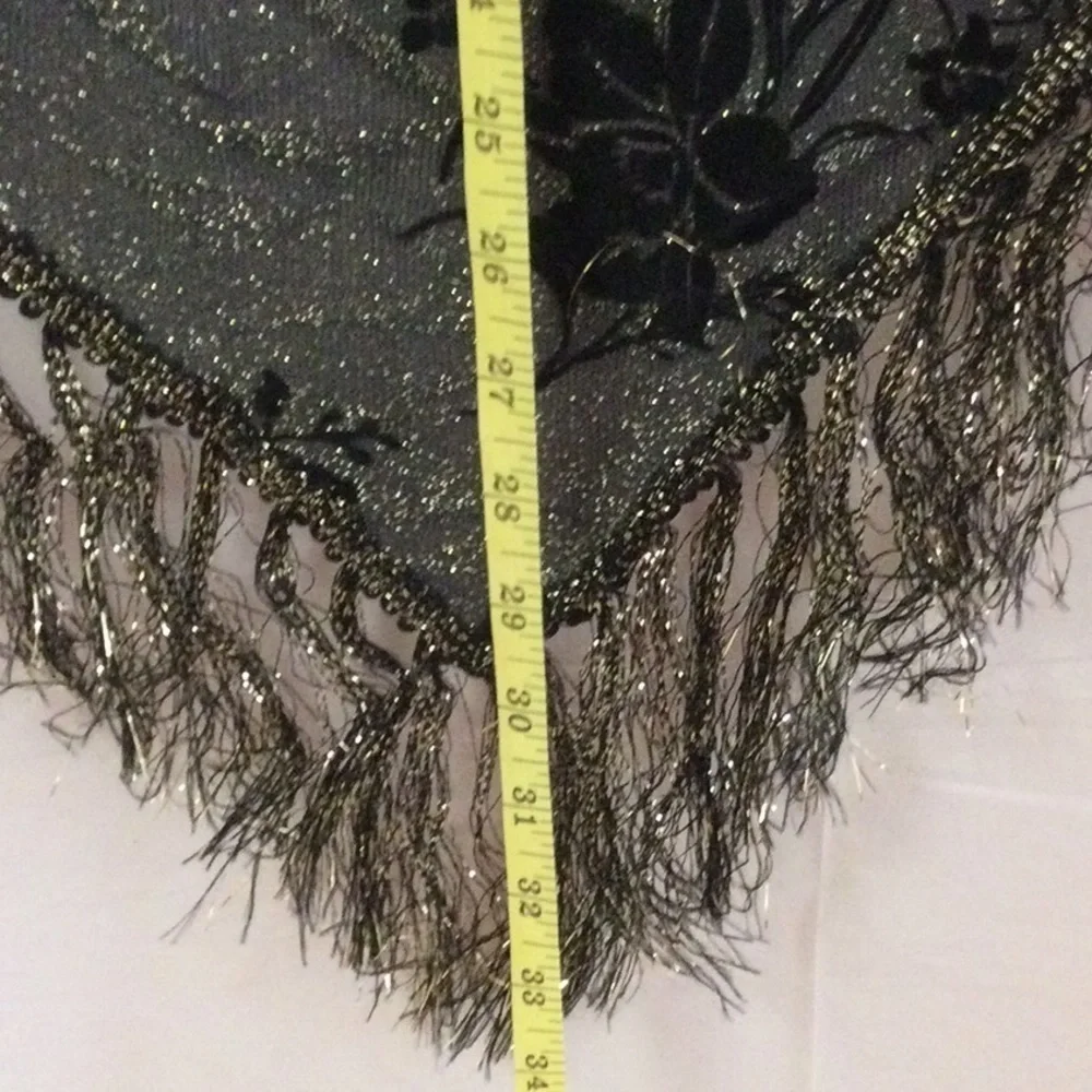Shawl Black & Gold  w/Black Velvet flowers #339